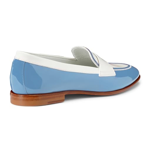 Image of Women Patent Slip On Loafer Flats Two Tone Round Toe Flat Heel Penny Loafers Casual 1 inch Low Heel Loafer Dress Shoes Oxford Comfort Chic Colorblock Office Ladies 4-11 M US