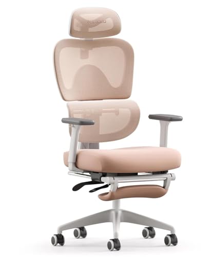 MUSSO E600SE Ergonomic Office Chair 3-Level Adjustable Lumbar 3D Adjustable Armrest and Headrest, with Footrest, Designed for Women&Teenagers Spine Protection Correcting Sitting Posture (Pink)