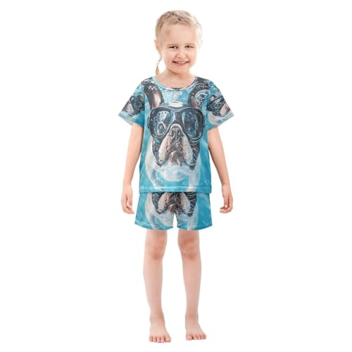 ALAZA Bulldog Dog Water Bubble Pajamas Set Short Sleeve Cotton Sleepwear Summer Pjs 2 Piece 5-14Y3