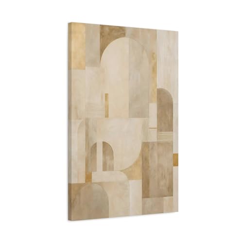 Toile abstraite géométrique beige or 50x75 cm cadre déco murale salon moderne