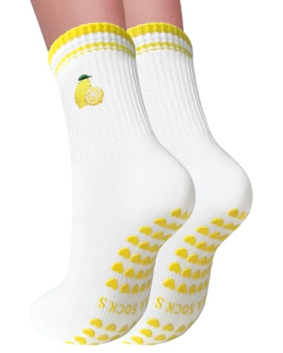 Cute Pilates Socks with Grips for Women, Pattern Grippy Socks Non Slip for Pilate Barre Yoga Workout Hospital