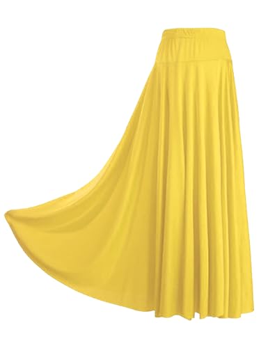 Yhong Gonna Lunga da Ballo per Donna Gonna da Flamenco Spagnolo Lunga Plissettata con Vita Elastica A Campana Giallo L
