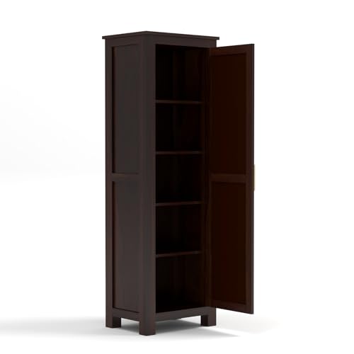 Image of PS DECOR Solid Sheesham Wood Kitchen Pantry Cabinet with Cane Rattan Door | Modern Wooden Storage Cabinet for Kitchen, Dining Room & Home Organization | Tall Utility Cupboard (Walnut Finish)