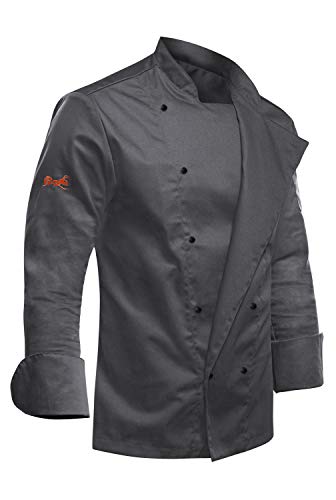 Preisvergleich Produktbild strongAnt - Kochjacke Herren easyClean Inkl. Kugelknöpfe. Bäckerjacke Langarm bügelleicht schmutzabweisend - Grau Gr. L