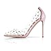 iadore Women's Pumps,11cm Pointed Toe Women High Heel Shoes Fashion Pearl Studded PVC Clear Heels Party Dress Pump Shoes Pink 7.5