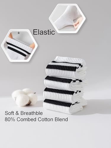 YUWELL Womens Striped Crew Socks, Cotton Cozy Casual Socks for Women 4 Pairs, Size 5-103