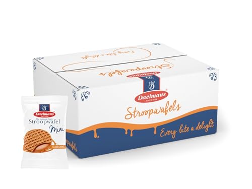 Daelmans Stroopwafels de Caramelo Mini, Caja de 200 gofres envueltos individualmente - Galleta holandesa con caramelo mantecoso vainilla Bourbon sin colorantes ni conservantes artificiales
