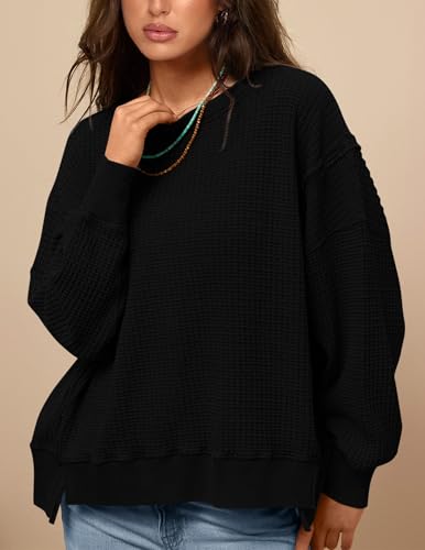 PRETTYGARDEN Oversized Sweatshirt for Women 2025 Fashion Crewneck Long Sleeve Pullover Waffle Knit Tops Fall Trendy Clothes