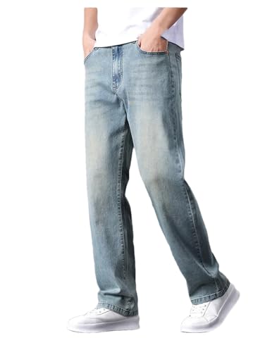 Men's High-Stretch Cotton Jeans, Loose Straight Pants, Summer Zipper Placket Casual Pants