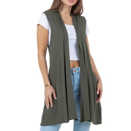 Image of Azules Sleeveless Long Cardigan for Women with Pockets - Lightweight Open Front, Flowy Dressy Layer for Work or Casual Wear