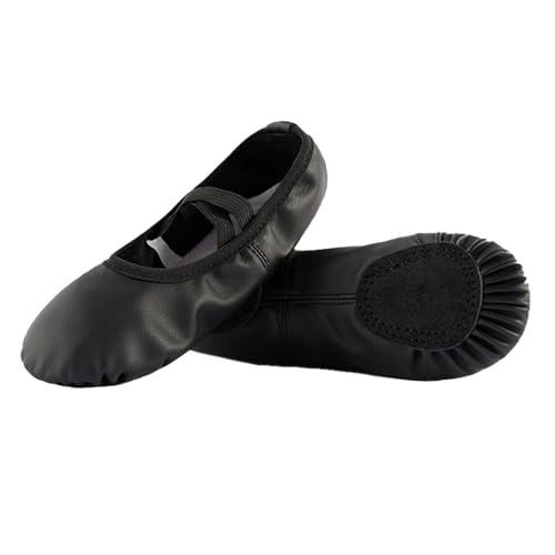 Prcfurdcge Ballet Shoes for Girls Ballet Dance Slippers Soft Leather Dance Shoes for Toddler/Little Kid/Big Kid Black 4.5M
