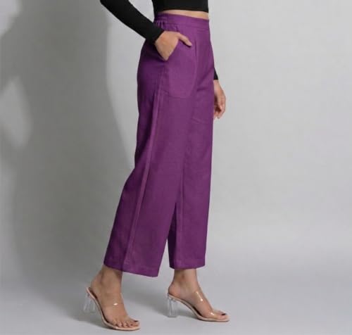 Image of Moirai Pure Cotton Wide Leg Women Trouser Stylish Mid Rise Relaxed Straight Fit Loose Pants Casual Travel Office Formal Wear