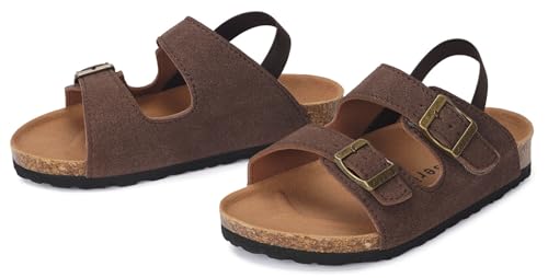 Image of ZUSERIS Kids Toddler Sandals Boys Girls Summer Slides | Soft Cork Footbed, Non-slip,Adjustable Straps,Comfort Suede Leather,Lightweight