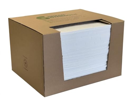 Image of GreenStrength Oil Spill Absorbent Pads (100-Pack) 16 inchx18 inch Heavy Duty Hydrophobic Oil-Only - High Absorbency, Floats on Water - Ideal for Garage, Shop, Marine & Industrial Leaks, Made in Canada