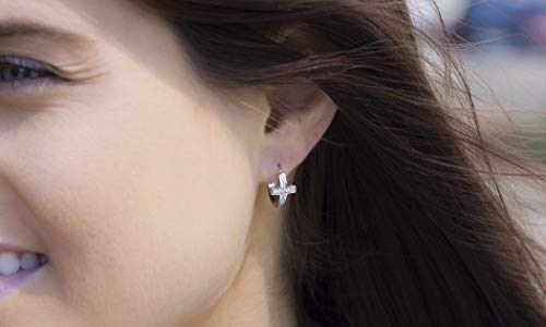 1/7 Cttw Cubic Zirconia Curved Cross Hoop Earrings for Women in Rhodium Plated Brass3