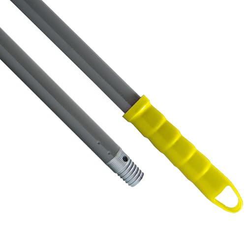 Maya   Palo de Escoba y Fregona GRAFINOX de 140 cm en Acero Especial Anticorrosión, Mango para Áreas Húmedas, Anclaje para Mopa, Rosca Universal y Maneta para Colgar (Amarillo)