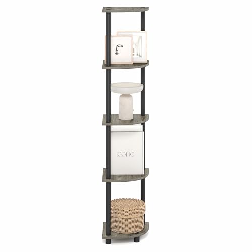 Furinno Turn-N-Tube Corner Shelf, 5-Tier Corner Bookshelf, Open Storage Shelves, for Organization and Storage, Living Room, Home Office, Garage, Bedroom, Grey Oak - image 6