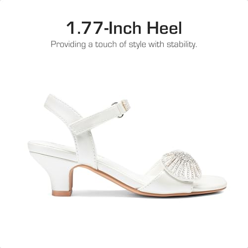 DREAM PAIRS Girls Sandals Ankle Strap Square Toe Low Heel Crystal Shell Wedding Party Flower Dress Shoes for Little Kids/Big Kids3
