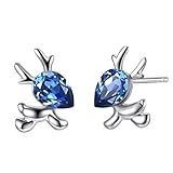 Pendientes de plata de ley únicos, aretes de tuerca para mujer, plata occidental, ciervo azul con circonita cúbica de pera azul