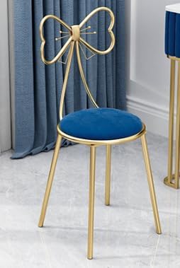 ドレッサーチェア化粧椅子イス鏡台用 創造的なリボンの形の装飾背もたれ椅子ゴールデンPUレザー/フランネル化粧台ベッドルームラウンジチ