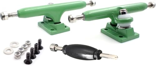 SPITBOARDS 32mm Fingerboard Pro Trucks by, Real Lock-Nuts, Single Axis, Kingpins, Rubber O-Ring Urethane Bushings, Optimized Hanger, Width 32 mm for Fingerboard Tuning & Assembling (Green)