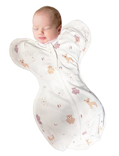 【手が出せる】 おくるみ モロー反射を防ぐ スワドル 【助産師さん推薦】天然コットン100% Mughart 夜泣き対策 新生児 ベビー 着くるみ (Mサイズ, 森のどうぶつ)
