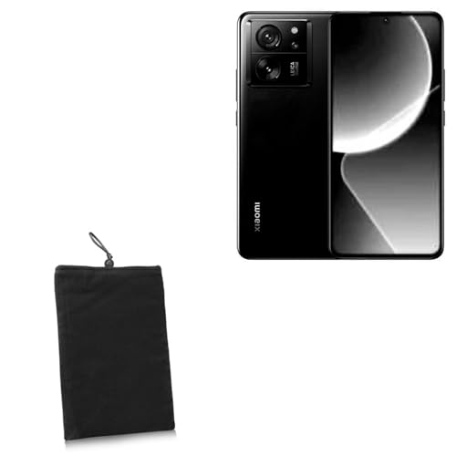 BoxWave Case Compatible with Xiaomi 13T - Velvet Pouch, Soft Velour Fabric Bag Sleeve with Drawstring - Jet Black