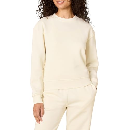Amazon Essentials x Sofia Grainge Women's Relaxed Fit Boxy Drop Shoulder Crewneck Sweatshirt, Ivory, Large