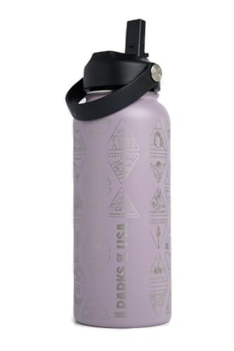 Image of Wondery USA National Parks Water Bottle With 63 Waterproof Stickers of Parks (USA), 32 oz Stainless Steel Water Bottle for Traveling, Hiking, Camping, National Park Gifts - Frosty Lilac