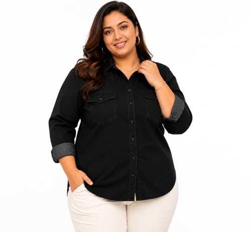 Image of Fancy Full Sleeve Washed Denim Shirt for Women