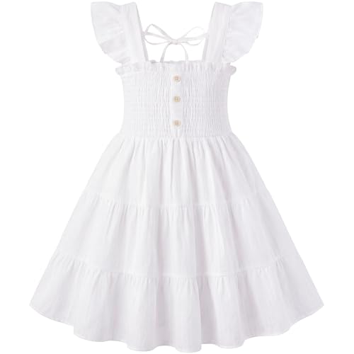 HONGTEYA Toddler Girl Dress Ruffle Sleeveless Princess Dresses, Summer Dress Beach Sundress (US, Age, 18 Months, 24 Months, White)