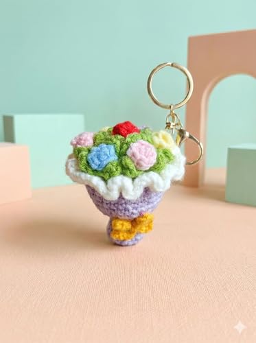 Image of Handmade Crochet Flower Keychain for Bags Keys Purse Backpack Cute Aesthetic Yarn Keyring Bag Charm Handmade Soft Thread Flower Keychain for Girls Women Kids Gifting and Daily Use