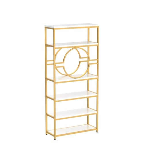 Image of Tribesigns 6-Tier Bookshelf, 74.2 inch Tall Bookcase Metal Book Shelf, Freestanding Storage Shelves Modern Bookshelf for Home Office Living Room Bedroom (White /Gold, 1PC)