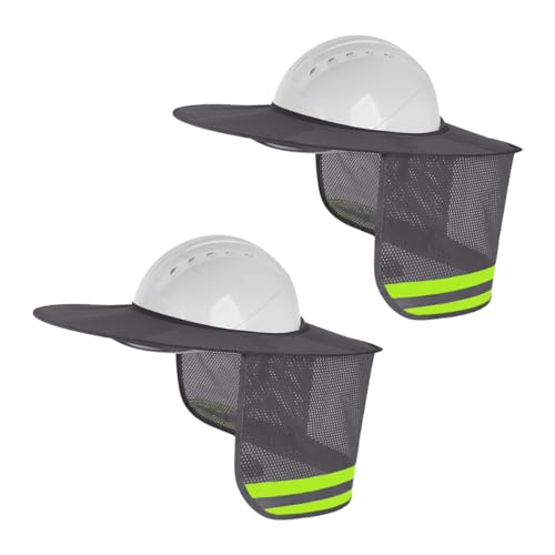 2 Pack Hard Hat Sunshield,Full Brim Mesh Neck Sunshade for Hardhats,High Visibility,Reflective(2PCS,Gray)