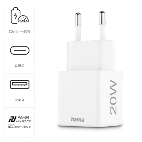 Hama Schnellladegerät USB, 1x USB C, 1x USB A, Mini-Ladegerät, 20W – Ansicht 4