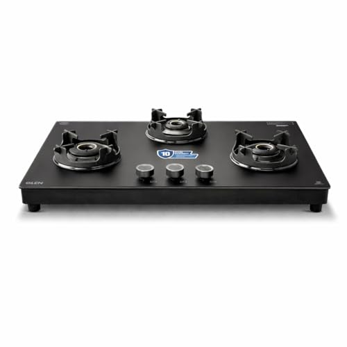 Image of Glen Premium LPG Gas Stove 3 Burner Glass Top | 10-Year Warranty | 1 Jumbo Forged Brass Burner | Matt Finish Glass | 360 Revolving Nozzle | Manual Ignition | LPG & PNG Compatible | 1037USMG