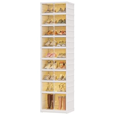 18 Pairs Portable Foldable Shoe Rack for Closet, Easily Assembled Clear Shoe Sneaker Storage Organizer Cabinet with Magnetic Door, Collapsible Closet Organizers and Storage, 9 Layers-18 Grids