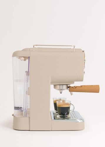 Miniatura 2 de CREATE / THERA RETRO/Cafetera Express Semiautomática arena mate y madera / 20 bares, brazo doble salida, depósito 1,25L, café molido y monodosis ESE 55mm, con vaporizador, 1100W