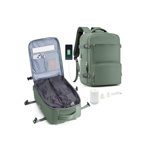 Image of suradar Vacuum Travel Backpack with Pump Vacuum Compression Seal Vacpack Air Backpacks Laptop Backpack for Women Men Carry on Backpacks Personal Item Travel Bag Luggage Flight Approved Dark Green
