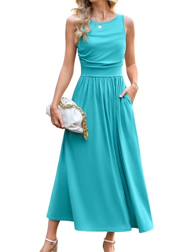 GRACE KARIN Damen Swing A-Linie Sommerkleid Maxi Tank Top Strandkleid Elegant Freizeitkleid Abendkleider Hellblau XL