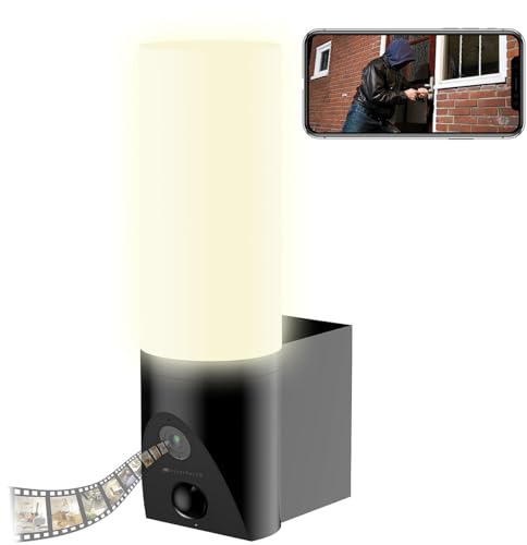 VisorTech Außenleuchte mit Kamera: LED-Außenwandleuchte & WLAN-2K-Kamera PIR Nachtsicht App schwarz (Outdoor Cam Outdoor-Überwachungskamera WLAN Funk Bewegungsmelder)