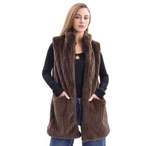 Amazhiyu Women's Faux Fur Vest Winter Sleeveless Stand Collar Zip Coat Pockets