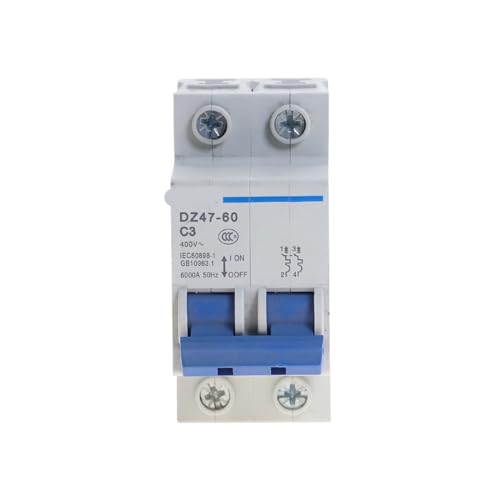 Disjoncteur bipolaire 50A DZ47-60 boîtier robuste pour réseau domestique