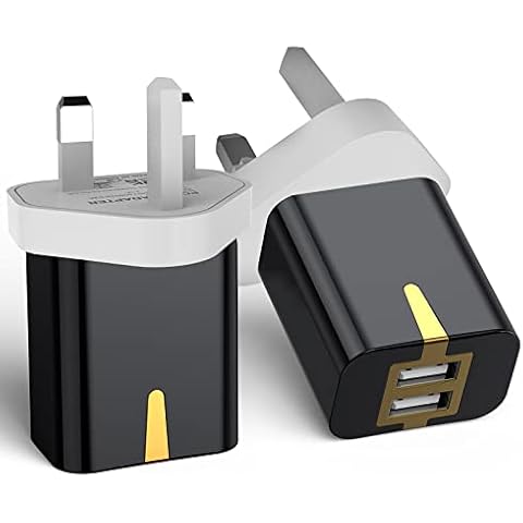 USB Plug Mains Charger 2 Pack, 2 Port 5V/2.1A Charging UK Power Adapter, Portable Wall Charger for iPhone 12/11/10/X, Samsung Galaxy S21/S20, Huawei and more (Black) Cover