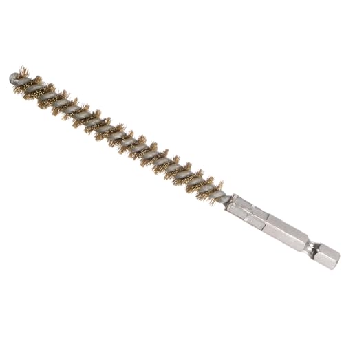Image of Bore Brush, 8mm Dia 75mm Length, Brass Twisted Cleaning Wire Brushes with 1 /4 inch Hex Shank - (Applications: for Power Drill)