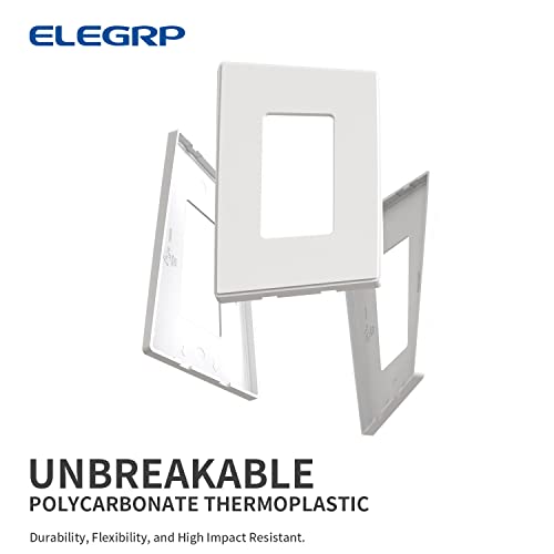 Image of ELEGRP 1-Gang Screwless Decorative Wall Plates, Mid-Size Unbreakable Thermoplastic Faceplate Cover for Decorator Receptacle Outlet Switch, UL Listed (20 Pack, Matte White)