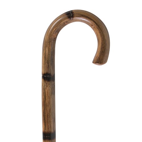 PCP Wood Cane with Round Handle, Crook Style & Walking Aid, Light Mahogany