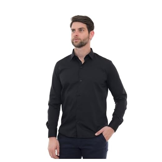 Camisa Social Masculina Manga Longa Slim Preto M