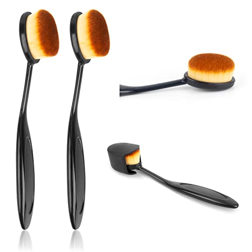 RUCUDIM Brocha de maquillaje, cepillo de maquillaje líquido, brocha para base, brocha de contorno, brocha ovalada de para mezclar y contornear para líquidos o polvos, con tapa (negro)