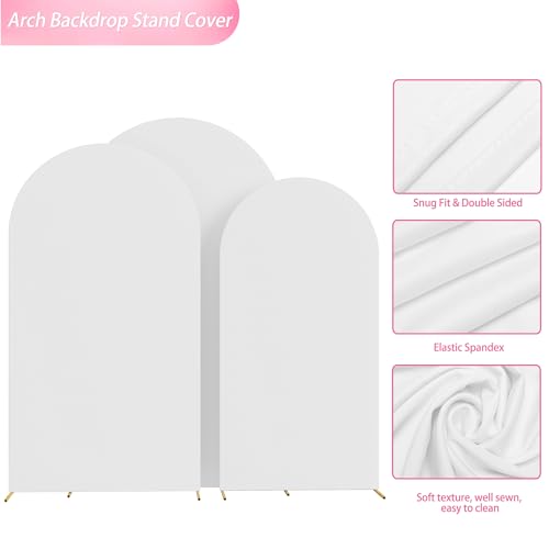 Image of Wokceer Wedding Arch Cover (8FT, 7.2FT, 6.6FT) Set of 3 Spandex Fitted Wedding Arch Stand Covers Round Top Chiara Arch Backdrop Stands Cover for Birthday Party Ceremony Banquet Decor White